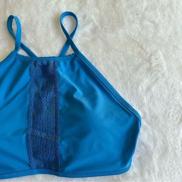 Aerie Blue High Neck Swimsuit Top Women's Size Large - Picture 3 of 8